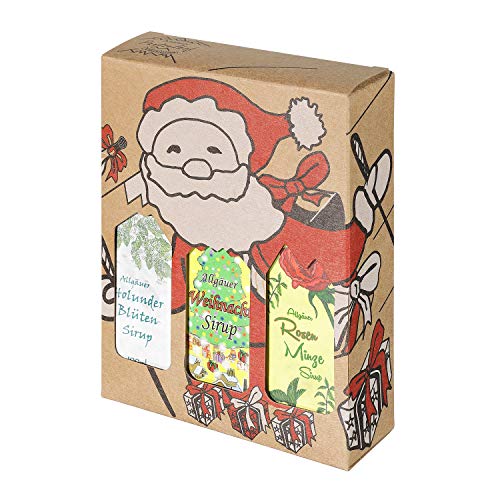 Weihnachts Genuss-Box - Feinkost Geschenk-Set - 3 x 100ml Sirup mit einem Weihnachtssirup - Allgäuer Delikatessen in weihnachtlicher Geschenkverpackung von Puntzelhof Allgäuer Delikatessen