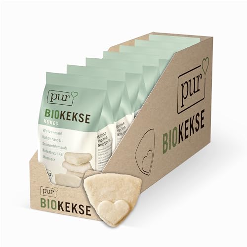 Pur Bio Kekse mit Kokosraspeln, 7 x 125g Beutel, Kokos Kekse Großpackung, leckerer veganer Snack als Knabberartikel, Keksgebäck mit nur 5 natürlichen Zutaten, bio, vegan von Pur