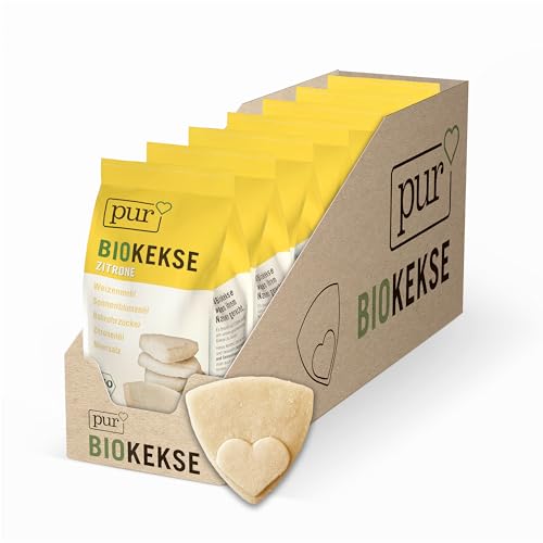 Pur Bio Kekse mit Zitrone, 7 x 125g Beutel, Zitronenkekse Großpackung, leckerer veganer Snack als Knabberartikel, Keksgebäck aus nur 5 natürlichen Zutaten, bio, vegan von Pur