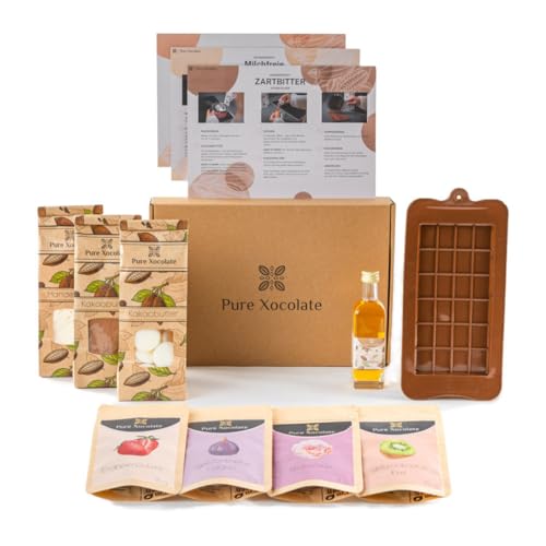 Pure Xocolate DIY-Schoko-Kit - Set zum Schokolade selber machen - Vegane, laktosefreie Alternative - Schokoladen-Geschenkideen für Kinder, Frauen & Männer - inkl. Silikonform und Rezepten von Pure Xocolate