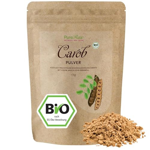 Carob-Pulver Bio Vegan Carobpulver - Kakao-Ersatz für Trinkschokolade ohne Zucker Koffeinfrei Fettarm - Natürlich Süß Ballaststoffreich Mineralien - Johannisbrotbaum Karob | PureRaw 1kg von PureRaw