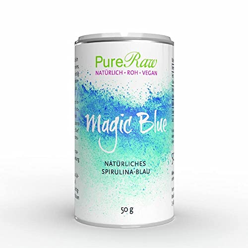 Magic Blue Spirulina-Pulver Blau Natürliche Lebensmittelfarbe (Roh Vegan) Dunkelblau bis Pastell Hellblau - Puderfarbe für Lebensmittel mit Algen-Phycocyanin - Natural Food Coloring | PureRaw 50g von PureRaw