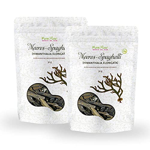 Meeresspaghetti Algen-Nudeln Bio Atlantik Premiumqualität (Glutenfrei Roh Vegan Paleo) Algennudeln Mild-Würziger Riementang - Organic Raw Sea Spaghetti Dried Seaweed Noodles | PureRaw 60g (=2x 30g) von PureRaw