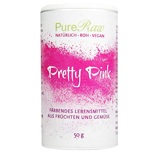 Pretty Pink Natürliche Lebensmittelfarbe Pulver Rosa (Roh Vegan) Pastell Rose bis Intensiv Rosa-Rot - Essbare Farbe für Lebensmittel aus Früchten und Gemüse - Natural Food Coloring | PureRaw 50g von PureRaw