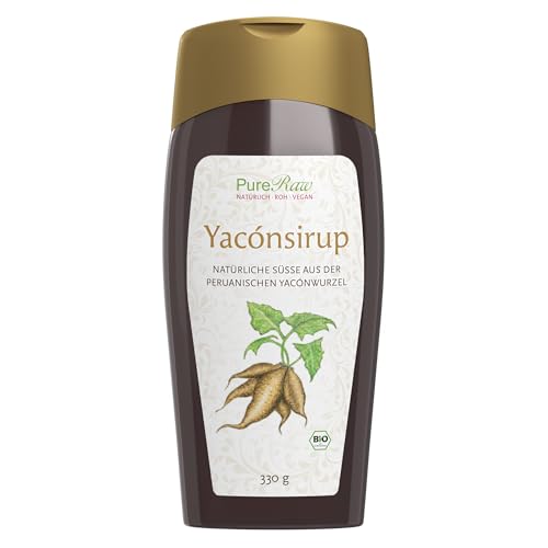 Yacon Sirup Bio (Vegan) Yaconsirup Bio Sirup ohne Zucker, Natürlicher Flüssiger Zuckerersatz mit Ballaststoffen Inulin Fiber Sirup - 100% Naturprodukt - Yukon Sirup | PureRaw 330g von PureRaw