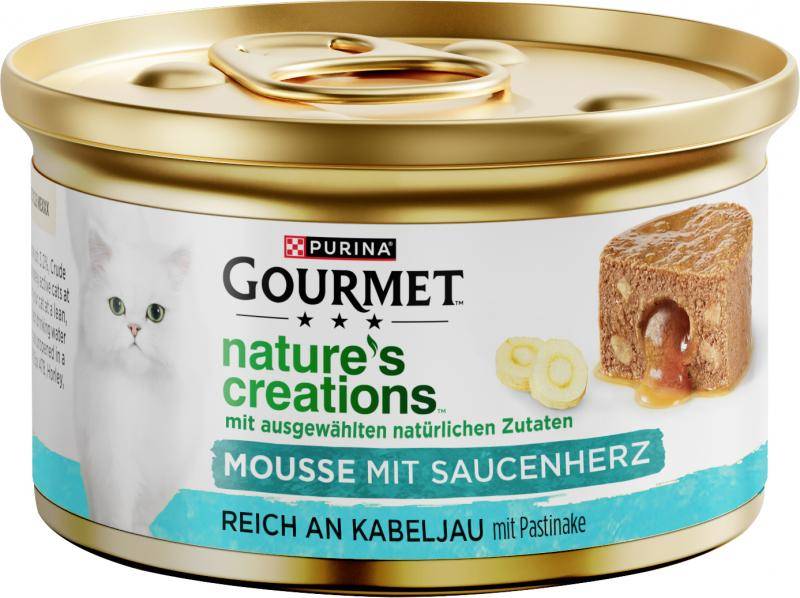 Purina Gourmet Nature's creations Mousse mit Saucenherz reich an Kabeljau mit Pastinake von Purina