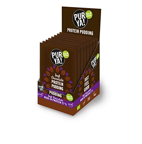 PURYA! Vegan Protein Pudding - Just Chocolate, veganes Protein Dessert in Bio Qualität, schokoladiger Genuss ohne schlechtes Gewissen, zuckerfrei, laktosefrei und vegan, Vorratspack 8x 46g von Purya