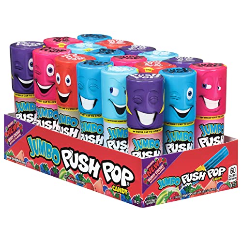 Push Pop Jumbo-Süßigkeiten-Sortiment, 18 Stück, blaue Himbeere, Wassermelone, Erdbeere, Zuckerwatte und Kirsch-Wassermelone von Push Pop