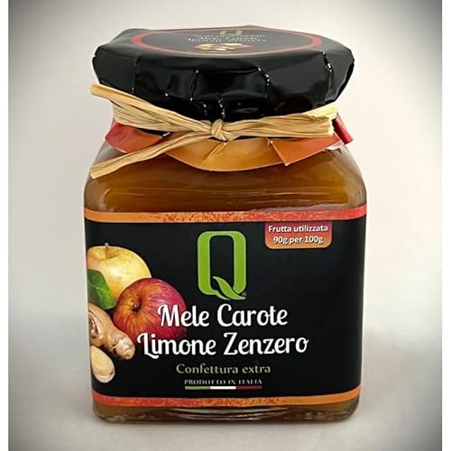 Quattrociocchi extra Premium Apfel Karotte Zitrone Ingwer Konfitüre, 350g - Extra hoher Fruchtanteil - 90g Apfel Karotte Zitrone Ingwer auf 100g Marmelade - Premium Qualität aus Italien von Q QUATTROCIOCCHI