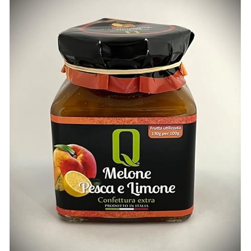 Quattrociocchi extra Premium Honigmelone Pfirsich Zitrone Konfitüre, 350g - Extra hoher Fruchtanteil - 130g Honigmelone Pfirsich Zitrone auf 100g Marmelade - Premium Qualität aus Italien von Q QUATTROCIOCCHI