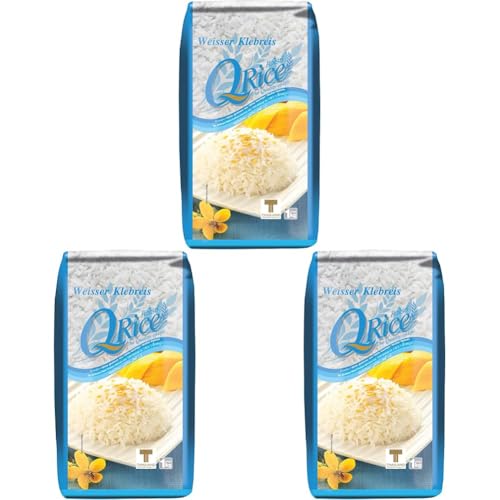 Q RICE Klebreis – Weißer, klebriger Langkornreis – Ideal für die asiatische Küche & für Desserts – 1 x 1 kg (Packung mit 3) von Q Rice