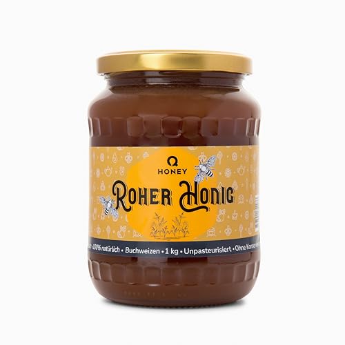 Reiner, Roher Buchweizenhonig – 100% Natürlich mit kräftigem, erdigem Geschmack, Perfekt für Marinaden, Backen und Tee, Ungefiltert, Unbeheizt, Nicht Pasteurisiert, 1 kg von Q honey