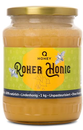 Reiner, Roher Lindenhonig – 100% Natürlich mit leichtem, zartem Geschmack, Ungefiltert, Unbeheizt, Nicht Pasteurisiert, 1 kg von Q honey