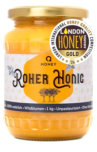 Reiner roher Honig aus Europa 100% natürlich, ethnisch, 1 kg | Ungefiltert, nicht erwärmt, mit hoher Konzentration an Proteinmineralien und natürlichen Säuren. Honig ohne Zucker. von Q honey