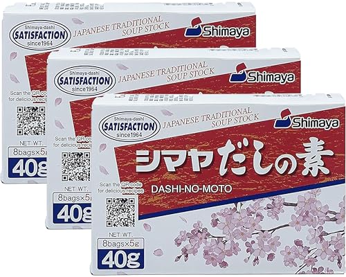 Shimaya Dashi No Moto japanisches Würzpulver (3er Pack (3x40g Packung)) | Bonito Würzmittel (Dashi) für Suppen und Eintöpfe | Granulat Pulver Japan Lebensmittel Dashipulver von QUVIDO