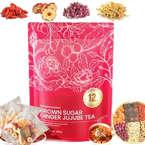 Velutra Chinese Brown Sugar Ginger Tea, with Red Jujube & Red Ginseng, Promotes Digestion, Improves Sleep, Soothes & Aids Digestion - Individually Wrapped, Purely Natural (1) von Qoobom