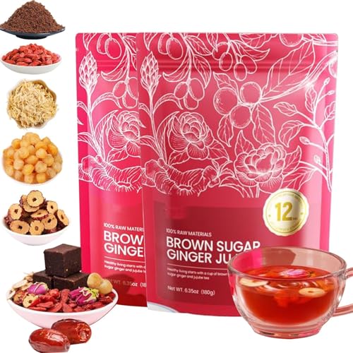 Velutra Chinese Brown Sugar Ginger Tea, with Red Jujube & Red Ginseng, Promotes Digestion, Improves Sleep, Soothes & Aids Digestion - Individually Wrapped, Purely Natural (2) von Qoobom