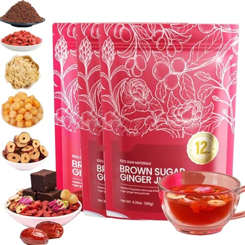 Velutra Chinese Brown Sugar Ginger Tea, with Red Jujube & Red Ginseng, Promotes Digestion, Improves Sleep, Soothes & Aids Digestion - Individually Wrapped, Purely Natural (3) von Qoobom