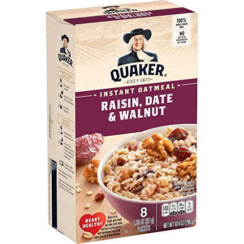 Quaker Instant Haferflocken, Rosinendattel und Walnuss, 8 Packungen von Quaker