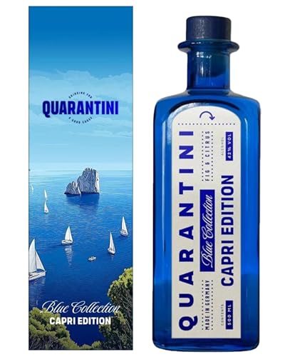 Quarantini Capri Edition Blue Collection 500 ml – Premium Gin Botanicals Weiße Feige & Amalfi Zitrone – das perfekte Gin Liebhaber Geschenk – Mediterrane Botanic Gin mit edler Verpackung von Quarantini