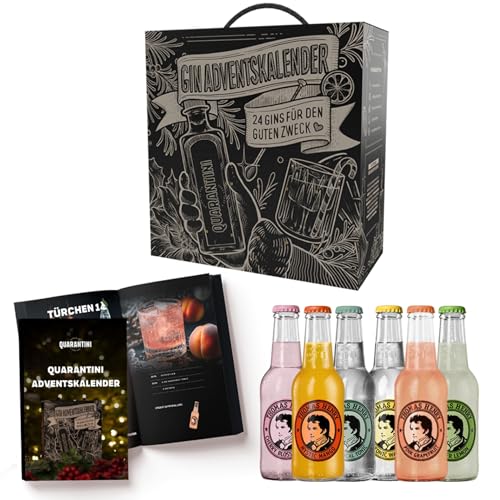 Quarantini Gin Adventskalender 2024 Tasting Package – 24 kleine Gin Flaschen + Mischgetränke – Inklusive Zugang zu Gin Tastings & Cocktail Schulungen – Adventskalender für Männer von Quarantini