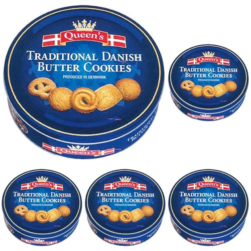 Queen`s Danish Butter Cookies, Traditionelle dänische Butterkekse, 500 g (Packung mit 5) von Queen`s