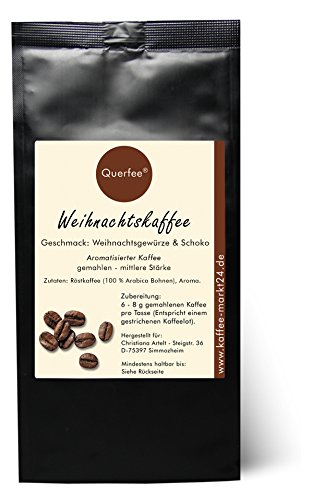 Kaffee mit Geschmack - "Weihnachtskaffee" 2024 - Arabica Röstkaffee mit Weihnachtsgewürzen & Schoko Geschmack - gemahlen - 75 g von Querfee von Querfee