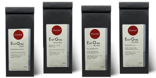 Earl Grey Tee Geschenkset - 4 x 50 g Probierset mit den Sorten: Earl Grey Rose Style, Frenchy Style, Blue Style und Earl Grey Classic Style von Quertee von Quertee