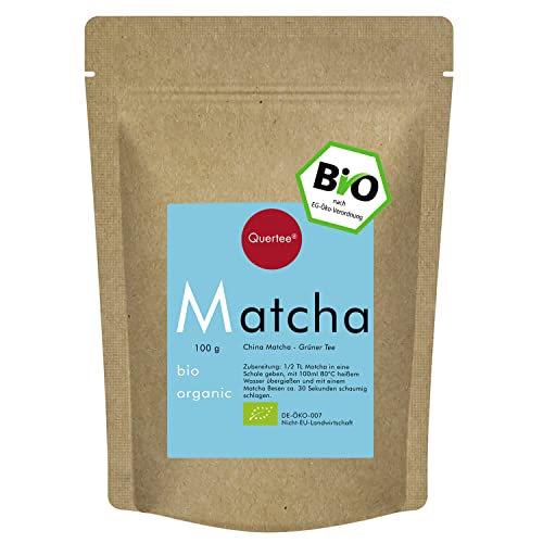 Bio Matcha Tee in Premium Qualität 100 g grüner Tee Pulver vegan zum Trinken, für Matcha-Latte, Smoothies, ... Matcha für Deine Morgen Routine, im Gym, oder einfach so ... von Quertee von Quertee