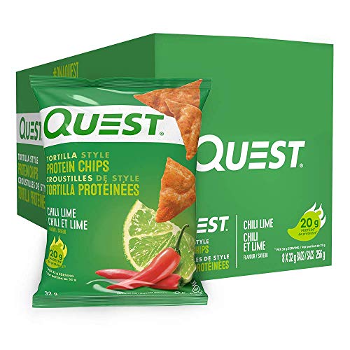 Quest Nutrition Chili Lime Geschmack Tortilla Style Protein Chips, High Protein, Glutenfrei, Kartoffelfrei, 1g Zucker, 4g Kohlenhydrate, 8ct von Quest Nutrition