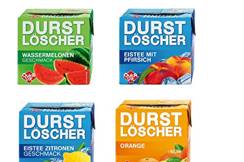 48 Pack Durstlöscher a 500ml Mixbox 4 Sorten Durstlöscher Wassermelone + Durstlöscher Eistee Pfirsich + Durstlöscher Orange + Eistee Zitrone Zitrone Fruchtsaftgetränk 24 Liter von Quickfit