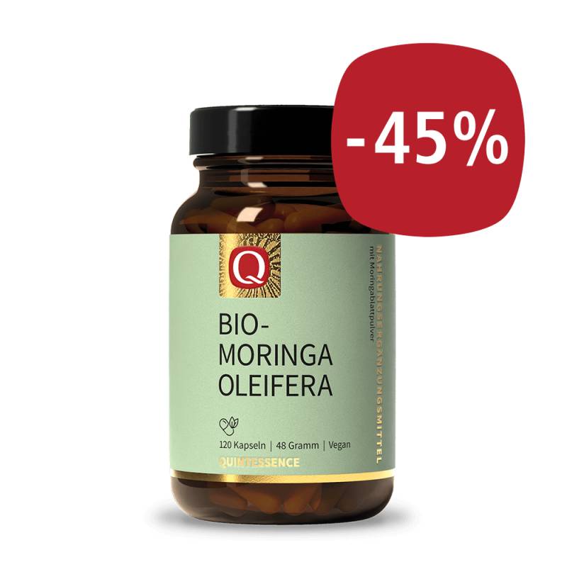 Moringa Oleifera 120 Kapseln - Blattpulver vom "Baum des Lebens" in Rohkostqualität - Vegan - Quintessence von Quintessence