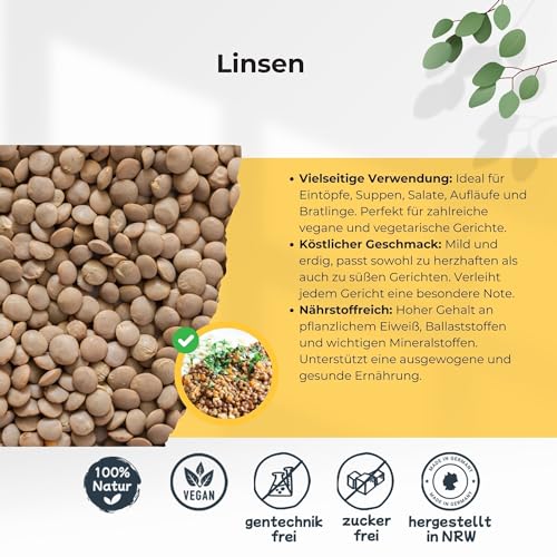 R&M Linsen 1000g | Reich an Pflanzlichem Eiweiß und Ballaststoffen, Vegan, Weiterverarbeitet in Deutschland, Ideal für Eintöpfe, Suppen und Salate von R&M Futter und Lebensmittel GmbH