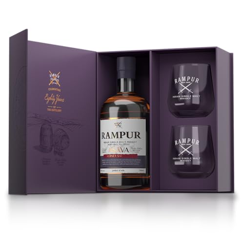 Rampur Asava Indian Single Malt Whisky| 1 x 700 ml - Geschenkbox | Mit zwei gebrandeten Gläsern in der Box enthalten von RAMPUR