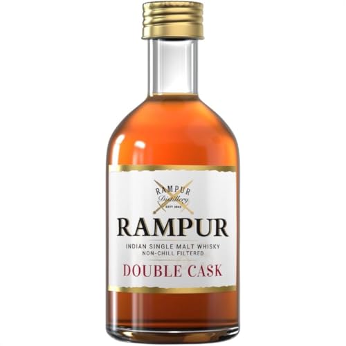 Rampur Double Cask Malt Whisky Probierflasche - 45% Alkoholgehalt - Whisky Einzelflasche 50ml | Premium Indischer Non-Chill Filtered Cask Strength Whisky von RAMPUR