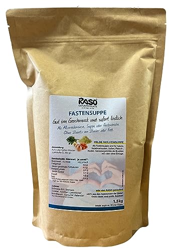 Fastensuppe - Fastenbrühe DAS ORIGINAL RASO - Diät Suppe - BEWÄRTES RASO Suppen Rezept - Milde Molkensuppe ohne Fett (1,5Kg. Nachfüllpack) von RASO Naturprodukte