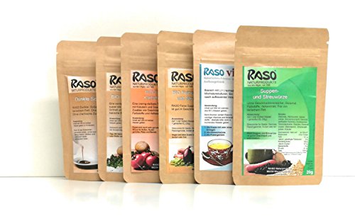 Instant Suppen 5 x RASO DAS ORIGINAL Supp - Suppen 1x Klare Brühe - 1x BIO Gekörnte Brühe (extra fein) - 1x Fitness Suppe - 1x BIO Kartoffelsuppe - 1x BIO Tomaten Kartoffel Suppe von RASO Naturprodukte