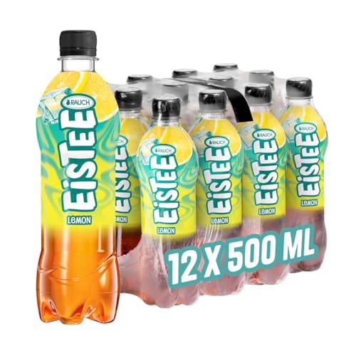 Rauch Eistee Lemon | Erfrischendster Eistee mit Zitronen Geschmack | Hergestellt aus hochwertigem Schwarztee und Hagebutte | Ideal für einen kalten Tee Genuss | 12x 500ml PET Flasche von RAUCH Eistee