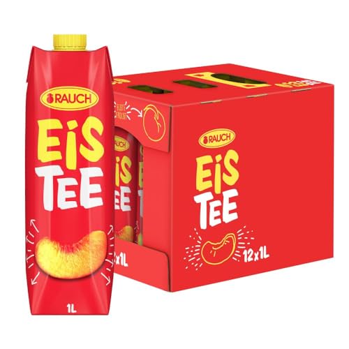 Rauch Eistee Peach | Erfrischender Durstlöscher aus Schwarztee und Hagebutte | ideal für Tee Trinker | natürlicher Peachgeschmack | 12x 1 Liter Tetra Prisma von RAUCH Eistee