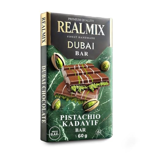 REALMIX Dubai Schokolade direkt aus Dubai UAE | echte Dubai Schokolade mit Pistazien und Kunafa Füllung | Hergestellt in Dubai U.A.E. | (Mini, Milchschokolade) von REALMIX