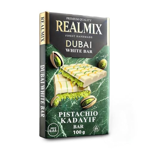 REALMIX Dubai Schokolade direkt aus Dubai UAE | echte Dubai Schokolade mit Pistazien und Kunafa Füllung | Hergestellt in Dubai U.A.E. | (Mini, Weiße Schokolade) von REALMIX