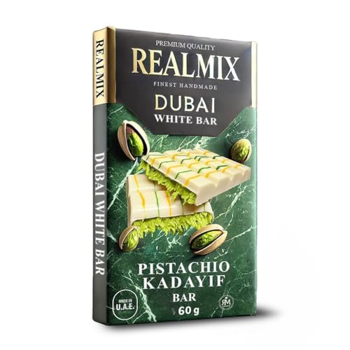 REALMIX Dubai Schokolade direkt aus Dubai UAE | echte Dubai Schokolade mit Pistazien und Kunafa Füllung | Hergestellt in Dubai U.A.E. | (Mittel, Weiße Schokolade) von REALMIX