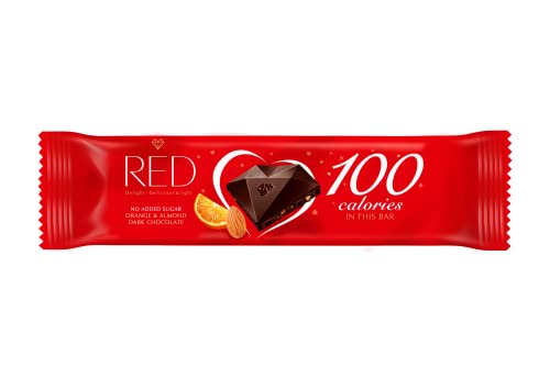 RED Chocolette Schokolade ohne Zuckerzusatz 30% weniger Kalorien 24 Stück (Dunkle Schokolade mit Mandeln und Orangenschale) von Red delight