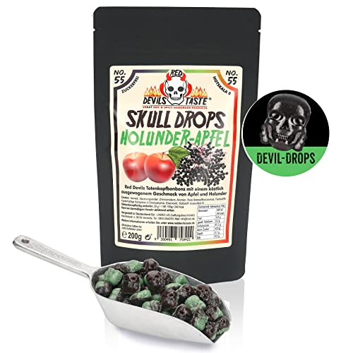 "SKULL DROPS" Holunder-Apfel Bonbons - zuckerfrei - 200g - Hotskala: 0 - RED DEVILS TASTE von RED DEVILS TASTE