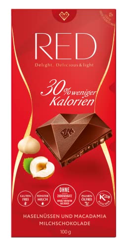 Red Milchschokolade mit Haselnuss und Macadamia - gesüßt mit Erythrit & Maltit - kalorienreduziert (100g) von Red delight