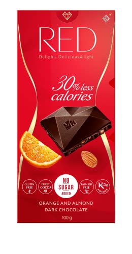 Red Schokolade, kalorienreduzierte Zartbitter-Schokolade mit Orange und Mandel - gesüßt mit Maltit 100g (4er Pack) von Red delight