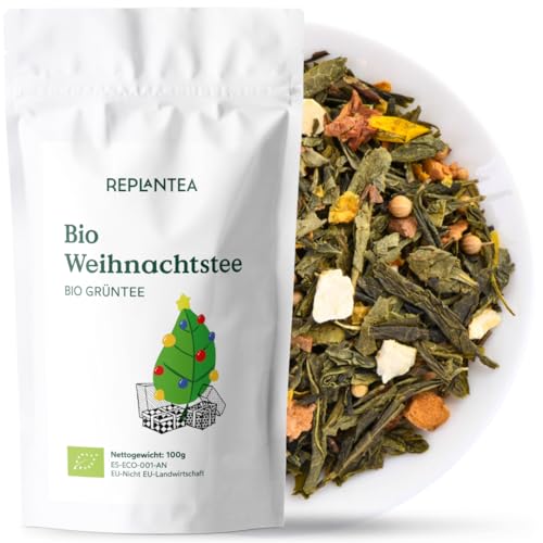 BIO WEIHNACHTSTEE LOSE 100g (50 Tassen) | Grüner Weihnachtstee Bio mit Zimt, Apfel, Orange, Nelken und rosa Pfeffer REPLANTEA von REPLANTEA Cuidamos tu Naturaleza