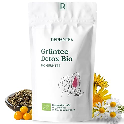 Detox Tee BIO 100g (50 Tassen) | Diuretischer Grüner Tee mit Löwenzahn, Passionsfrucht und Sanddorn REPLANTEA von REPLANTEA Cuidamos tu Naturaleza