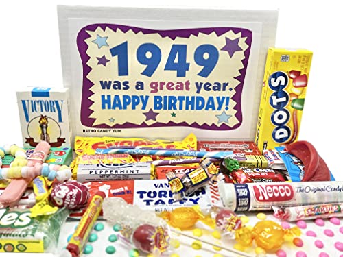 RETRO CANDY YUM ~ 1949 Geschenkbox zum 75. Geburtstag mit nostalgischen Süßigkeiten Sortiment aus der Kindheit für 75 Jahre alte Männer und Frauen, geboren 1949 Jr von RETRO CANDY YUM