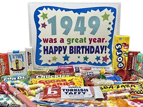 RETRO CANDY YUM ~ 1949 Geschenkbox zum 75. Geburtstag mit nostalgischen Süßigkeiten Sortiment aus der Kindheit für 75 Jahre alte Mann oder Frau geboren 1949 von RETRO CANDY YUM